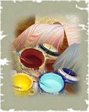 Colors and marbled papers.